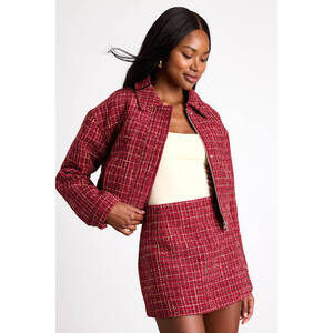 Lulus Shaelyn Berry Red Tweed Mid-rise Mini Skirt - Size XS